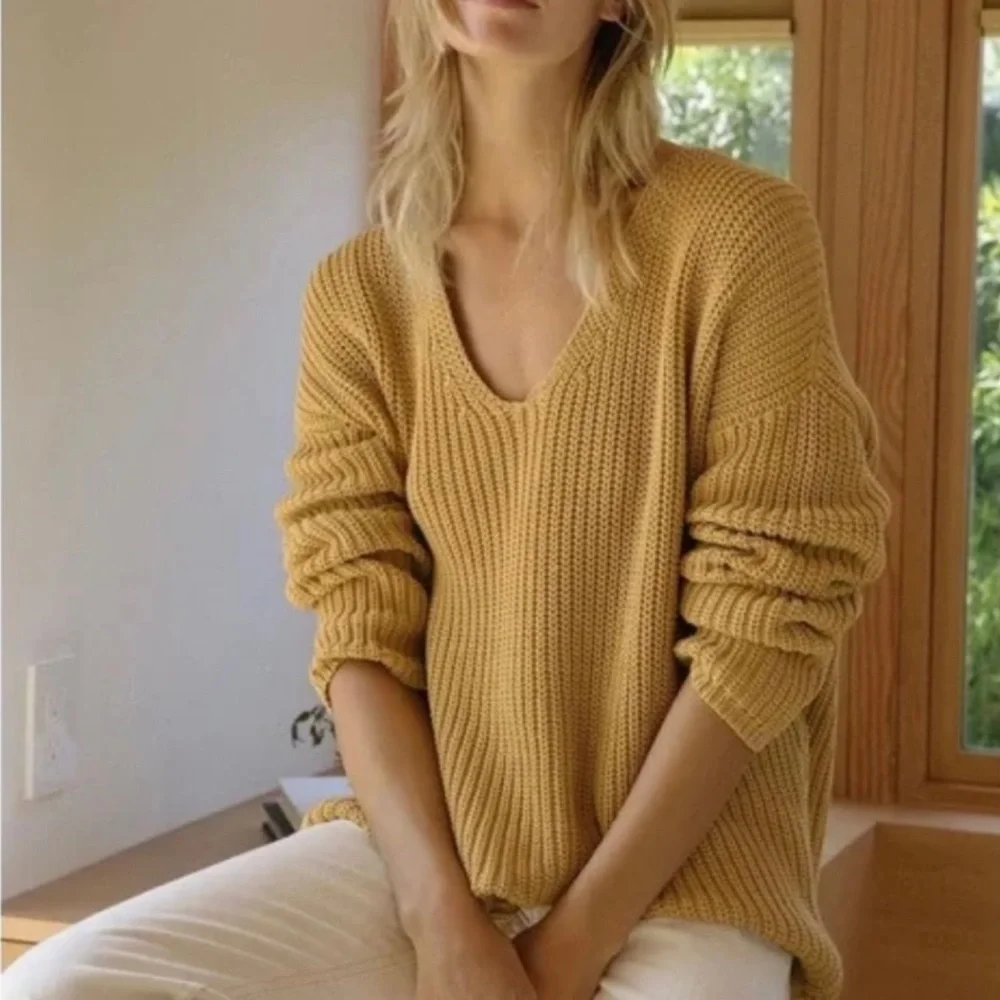Jenni Kayne Fisherman Organic Cotton Cabin Blend Sweater Large Mustard $325 Love - Picture 10 of 11